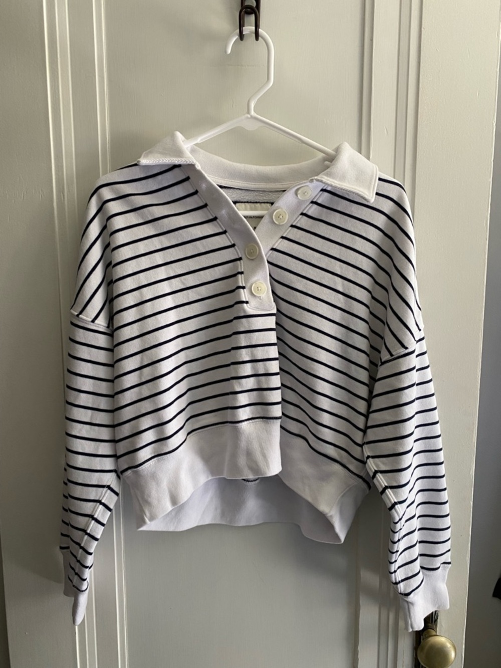 Abercrombie & Fitch White and Navy Striped Polo Pullover